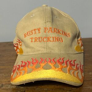 Daystone Rusty Parkins Trucking Cap Hat Adjustable Khaki Flames Vintage